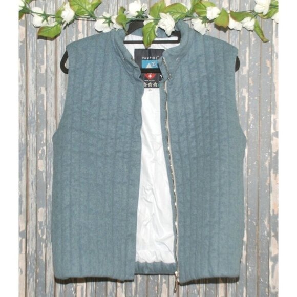 Vampire 1950 Unisex Gray Vest Jacket 46 L Wool Blend Gray Full Zip Lined Pockets - Picture 6 of 12